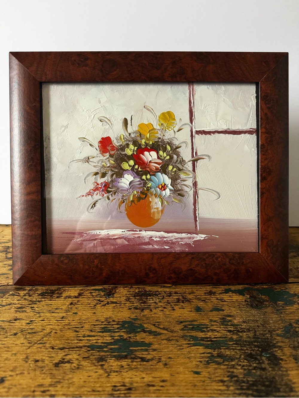 Hand-Painted Floral Still Life Wall Art - Orange Vase